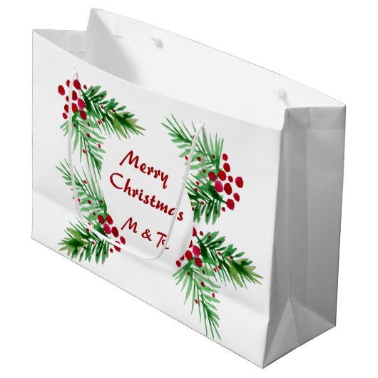 Handgeverfde Waterverf Pijn Wreater, rode bessen Groot Cadeauzakje (Voorkant Gekanteld)