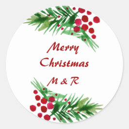 Handgeverfde Waterverf Pijn Wreater, rode bessen Ronde Sticker