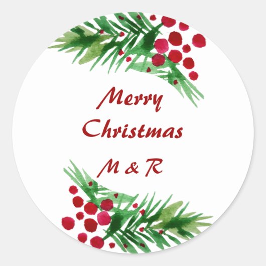 Handgeverfde Waterverf Pijn Wreater, rode bessen Ronde Sticker (Voorkant)