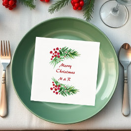 Handgeverfde Waterverf Pijn Wreater, rode bessen Servet