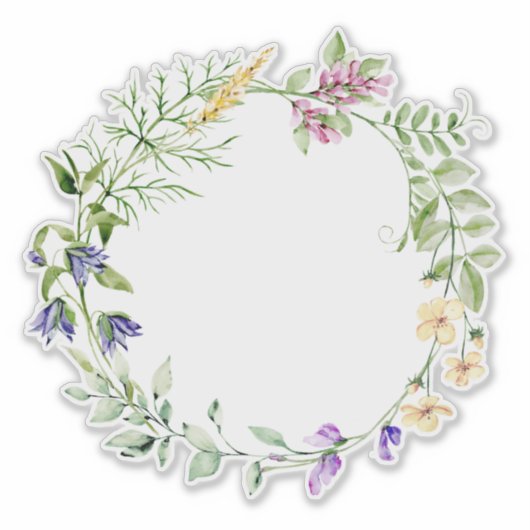 Handgeverfde Waterverf Wilde bloemen met Lijst Sticker (Voorkant)
