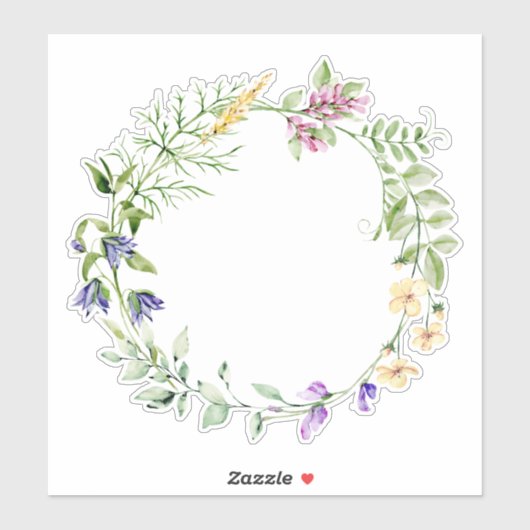 Handgeverfde Waterverf Wilde bloemen met Lijst Sticker (Vel)