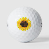 Handgeverfde Waterverf zonnebloem 2 Golfbalken Golfballen (Voorkant)