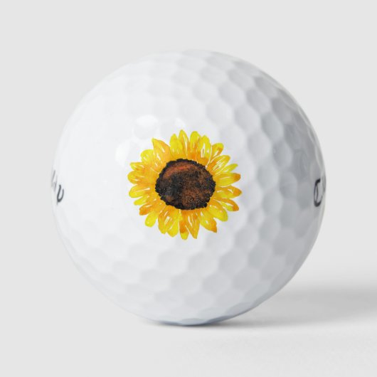 Handgeverfde Waterverf zonnebloem 2 Golfbalken Golfballen (Voorkant)