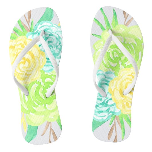 Handgeverfde Waterverven bloemen Teenslippers (Voetbed)