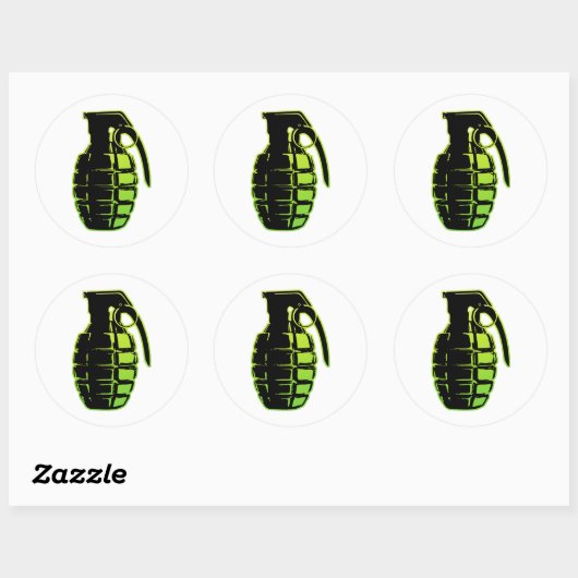 Handgrenade - groen ronde sticker (Vel)