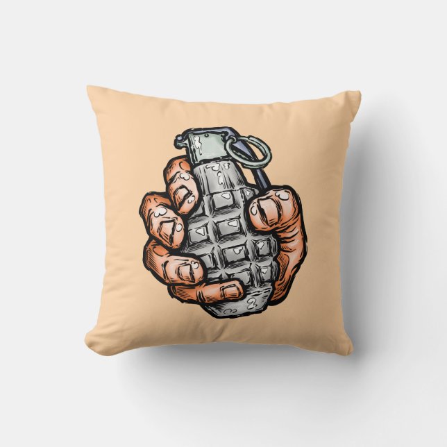 Handgrenade in stripstijl kussen (Voorkant)