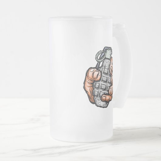 Handgrenade in stripstijl matglas bierpul (Voorkant rechts)