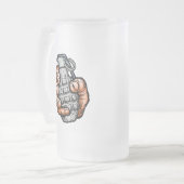 Handgrenade in stripstijl matglas bierpul (Voorkant links)