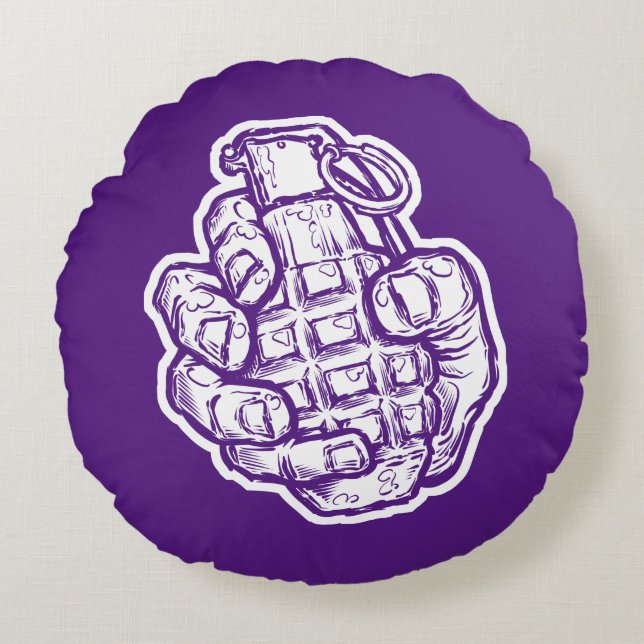 Handgrenade in stripstijl rond kussen (Voorkant)