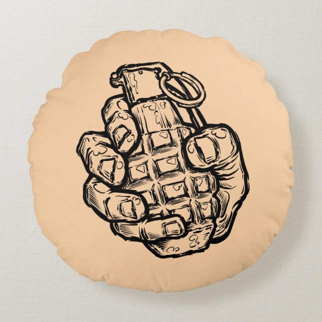 Handgrenade in stripstijl rond kussen (Voorkant)