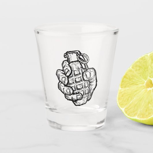 Handgrenade in stripstijl shot glas (Voorkant)