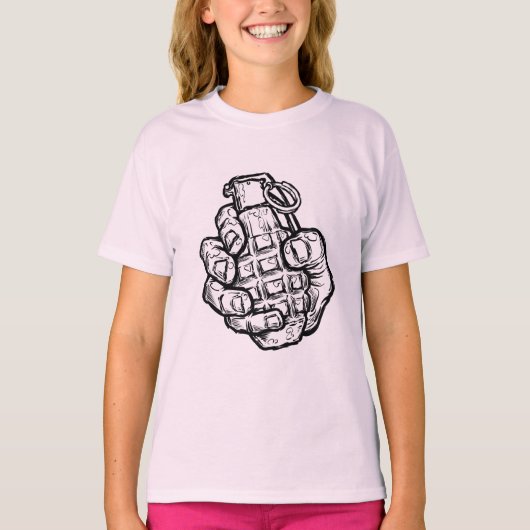 Handgrenade in stripstijl t-shirt (Voorkant)