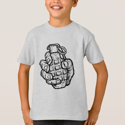 Handgrenade in stripstijl t-shirt (Voorkant)