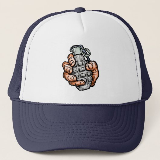 Handgrenade in stripstijl trucker pet (Voorkant)