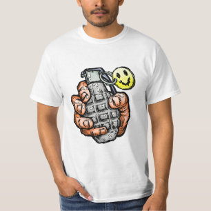 Handgrenade met gelukkig gezicht, stripstijl t-shirt