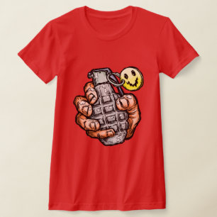 Handgrenade met gelukkig gezicht, stripstijl t-shirt
