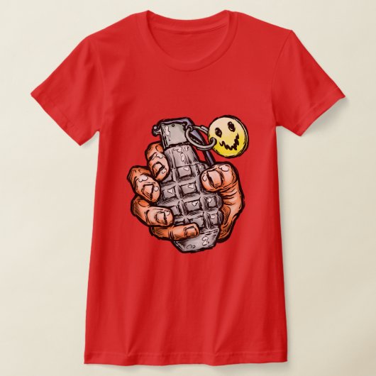 Handgrenade met gelukkig gezicht, stripstijl t-shirt (Laagn)