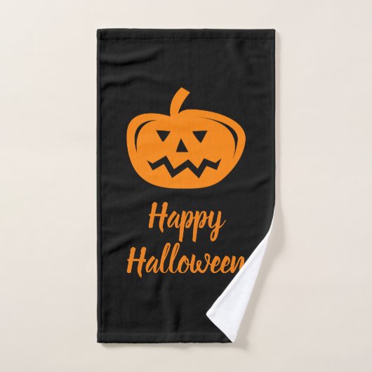 Handhanddoek met zwarte en oranje Happy Halloween Handdoek (Handdoek)