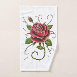 Handhanddoek "Tattoo Style Red Rose" Handdoek