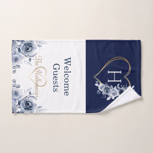 Handhanddoeken Gold Heart Blue/White Floral Handdoek (Handdoek)