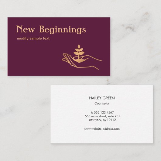 Handheld Holding Leaf Plant Wellness Counselor Visitekaartje (Voorkant / Achterkant)