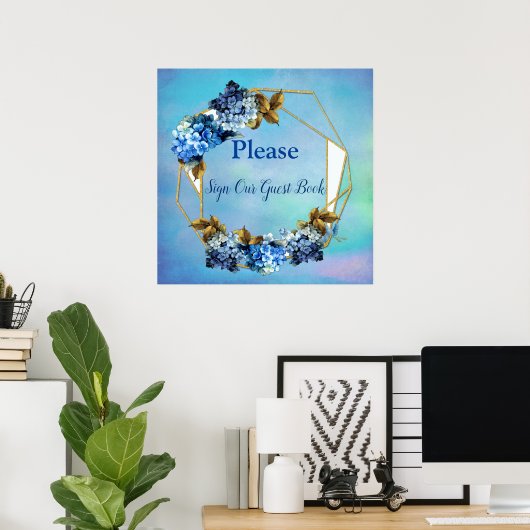 Handhoeden van blauwe Waterverf Hydrangeas Guest B Poster (Thuiskantoor)
