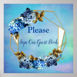 Handhoeden van blauwe Waterverf Hydrangeas Guest B Poster