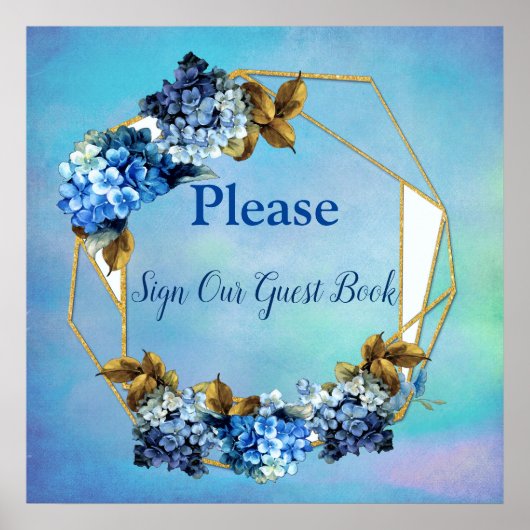 Handhoeden van blauwe Waterverf Hydrangeas Guest B Poster (Voorkant)