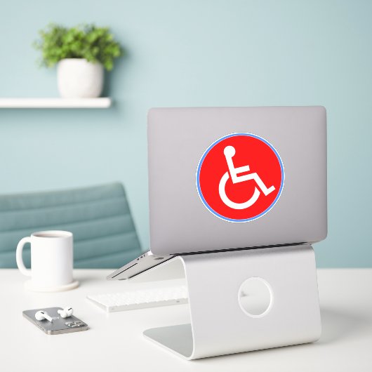 Handicap Rolstoelbord - Rood Gehandicapten Sticker (Laptop op bureau)