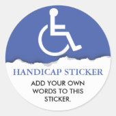 Handicap Symbool Aangepaste Tekst Ronde Sticker (Voorkant)