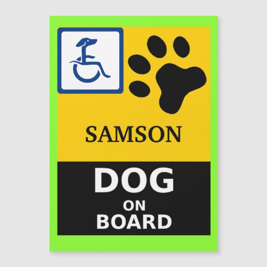 HANDICAPED DOG AAN BOARD Dog's Name Sign Magnet (Voorkant)