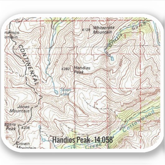 Handies Peak Topographic Map Sticker (Voorkant)