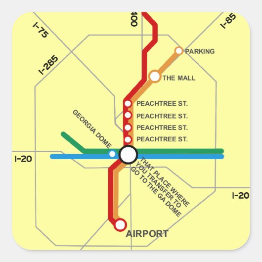 Handige Atlanta metrokaart Vierkante Sticker (Voorkant)