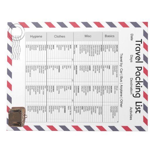 Handige controlelijst voor reisverpakking notitieblok (Voorkant)