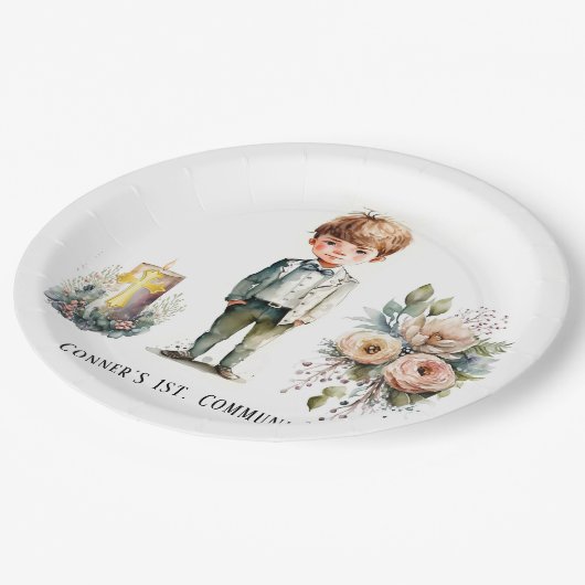 Handige jongen 1st. Communie Papieren Bordje (Gekanteld)