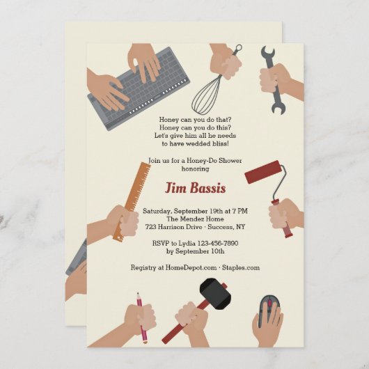 Handige man handen uitnodiging (Voorkant / Achterkant)