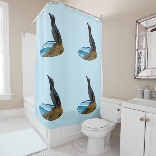 Handige pinguïn, douchegordijn (In situ)