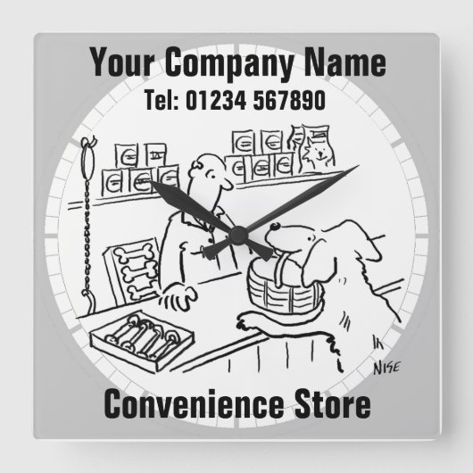 Handige winkel, lokale winkel of supermarkt vierkante klok (Voorkant)