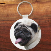 Handige witte Pug foto-accessoires, met namen Sleutelhanger (Voorkant)