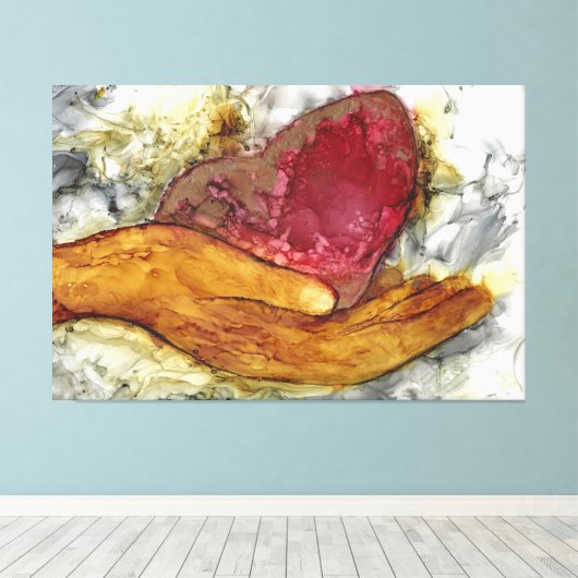 Handje en hart 60x40 inch omlijst canvas afdruk (Insitu (Houten vloer))