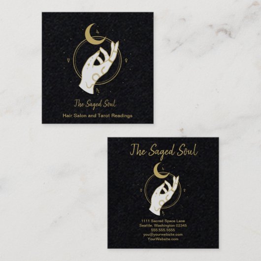 Handje en maan vierkante visitekaartje (Voorkant / Achterkant)