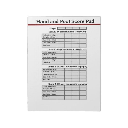 Handje- en voetkaartgame-score notitieblok (Linkerzijde)
