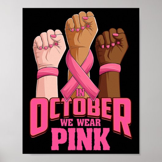 Handje In oktober draag we roze borstkankerwaarsch Poster (Voorkant)