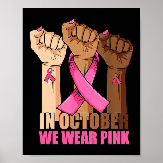 Handje In oktober draag we roze borstkankerwaarsch Poster (Voorkant)
