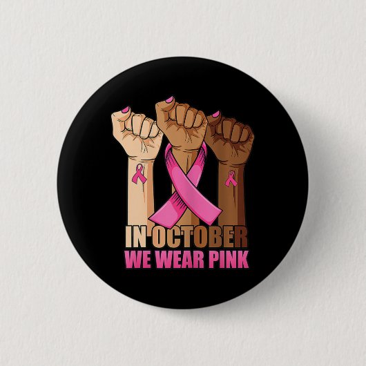 Handje In oktober draag we roze borstkankerwaarsch Ronde Button 5,7 Cm (Voorkant)