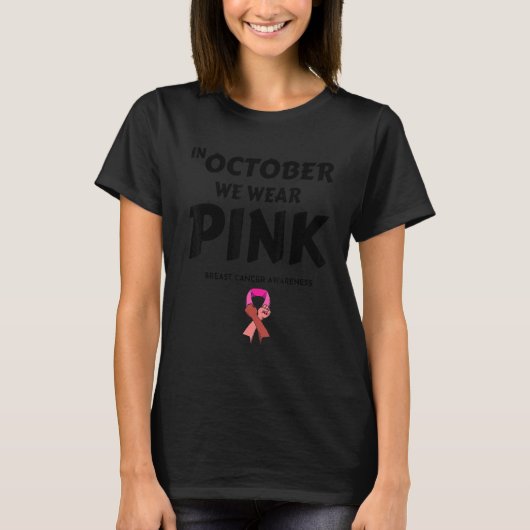 Handje In oktober draag we roze borstkankerwaarsch T-shirt (Voorkant)