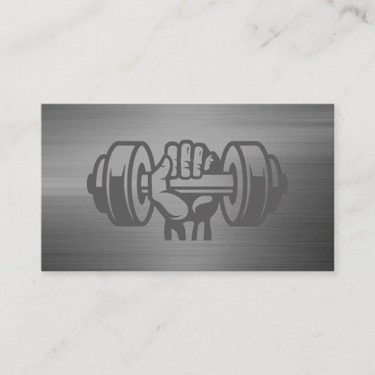Handje met dumbbell | metallische achtergrond visitekaartje (Voorkant)