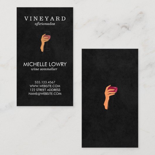 Handje met glas wijn visitekaartje (Voorkant / Achterkant)