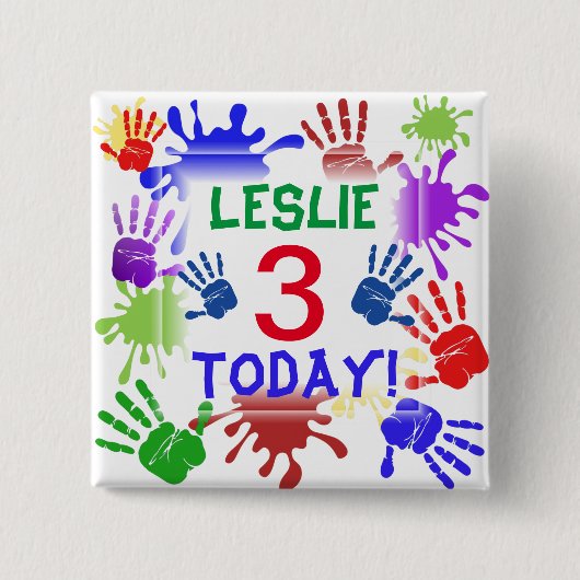 Handje Prints en verf Splashes Kinder leeftijd Vierkante Button 5,1 Cm (Voorkant)